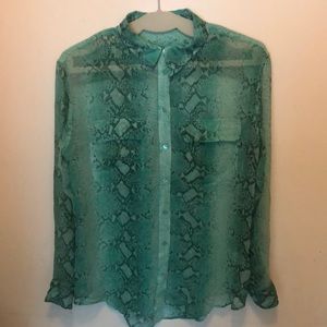 EQUIPMENT TURQUOISE SNAKE SKIN BLOUSE